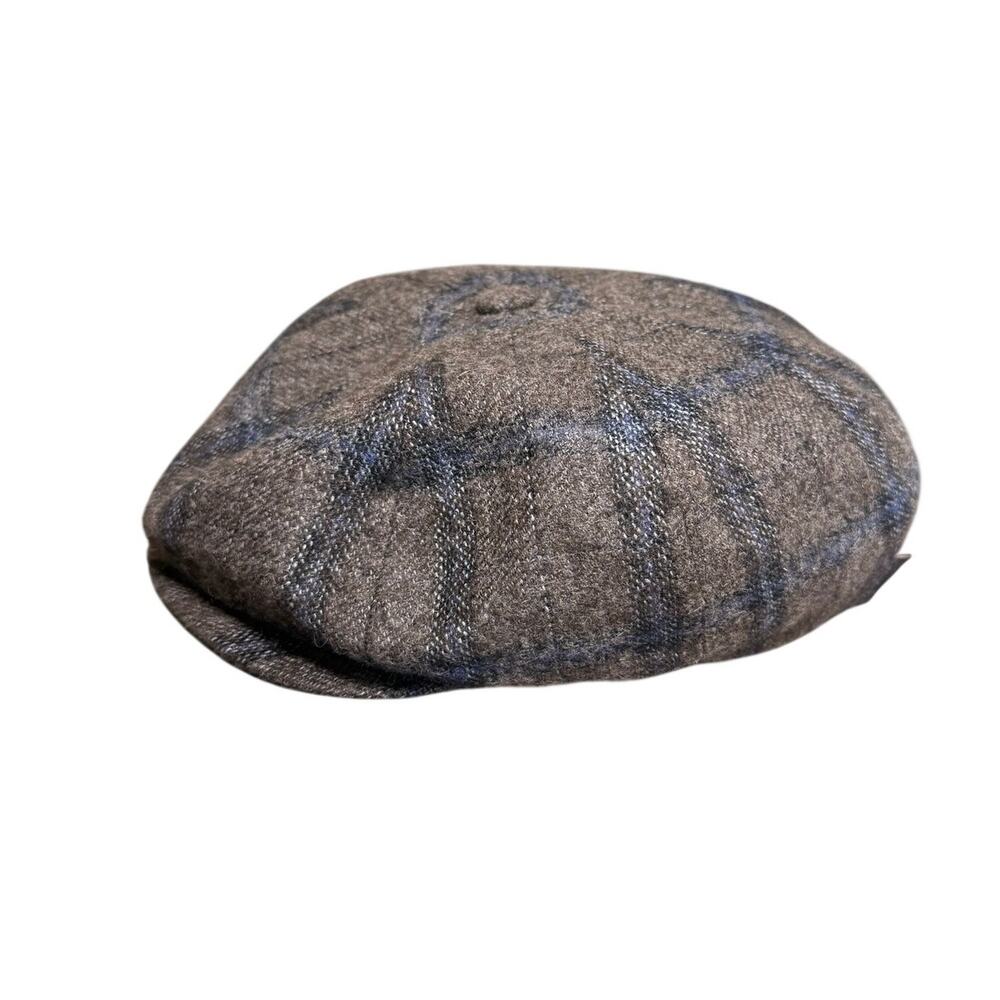 Borsalino Newsboy Plaid Cap Size 7 1/2 Brown Gray Wool Alpaca